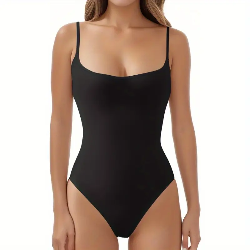 Women's Bodysuit for Women - Elastic Backless Ab Control Casual Shapewear Top, Spaghetti Strap, Square Neck, Sleeveless, Discreet Panty-Style Toning Shaping Thong Vest Shapewear Bodysuit