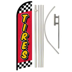 Red Checkered Tires Polyester Windless Superflag Banner & Pole Kit for Advertising - Featuring Steel and Aluminium Components