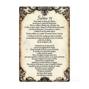 1pc 12x8inch Aluminum 2D Flat Decorative Sign & Plaque Vintage Psalm 91 Wall Art in Spanish Inspirational Religious Decor with Ornate Frame for Home Prayer Room & Holiday Celebrations Ornaments