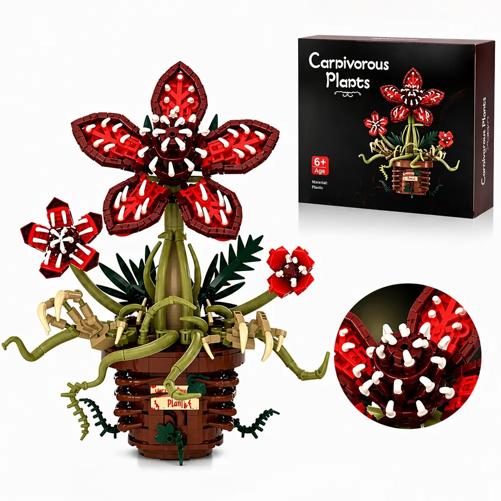 Strange Carnivorous Plant Building Block Set, 548 PCS Dark Botanical Model Kit, Unique Piranha Flower Creative Building Blocks, Gothic Desk & Shelf Decor, Collectible Gift for Adults Teens Kids