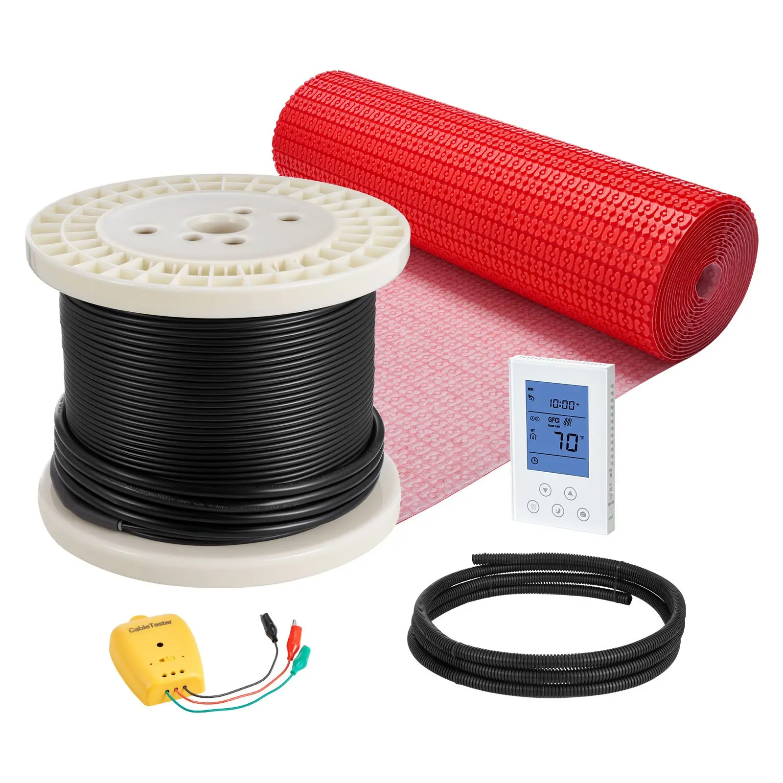 VEVOR 120 sqft Heatable Electric Radiant Floor Heating System, 120V with Decoupling Membrane, Digital Temperature Control Thermostat Alarm, Easy Installation for Tile/Stone/Vinyl, Indoor Use