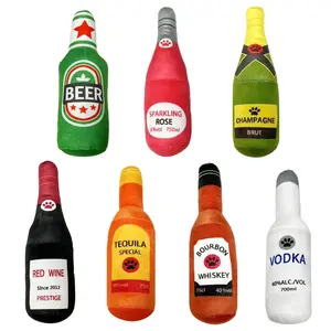[FurEverCare] Funny Plush Alcohol Dog Toys Beer Bottle Champagne Bottle Wine Whiske Shaped Small Large Dogs Squeak Sound Clean Teeth Chew Toy Pets Interactive Playing Supplies