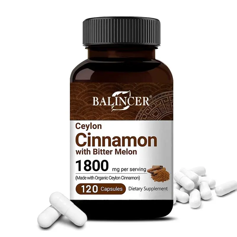 Balincer Organic Ceylon Cinnamon Dietary Supplement Capsules - 1800mg per Serving with Bitter Melon, Vegetarian Single Item for Adults Supporting Bone Health, Cognitive Function & Brain Health