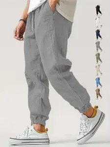Men's Fashion Linen Jogger Pants, Breathable Comfortable Loose Fit, Drawstring Adjustable, Casual Summer Wear, Available in 8 Colors, Grey Menswear, Casual Fashion Trousers
