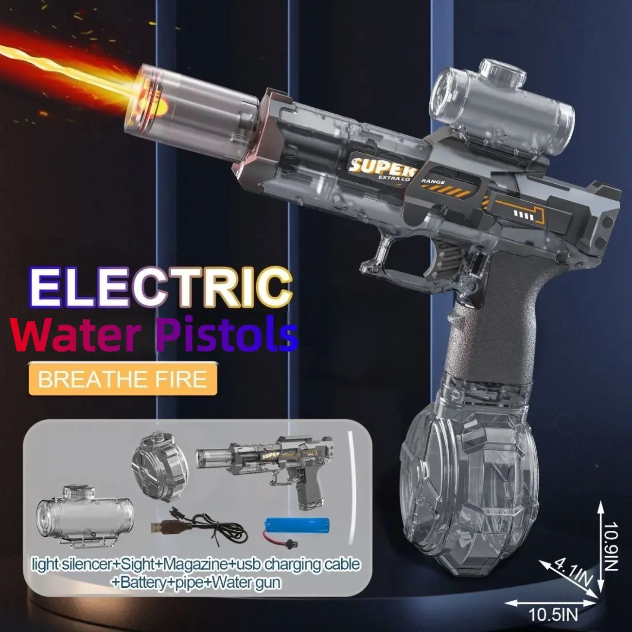 Unisex Powerful Electric Automatic Squirt Watergun - Built-in Li-ion Rechargeable Automatic Waterblasters, Glowing Muzzle, 320cc Large Tank, 32 FT Range, IP67 Outdoor Water Soaker, Summer Beach Party Toy for Kids perfect father
