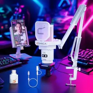 COMICA EJoy Uni/Uni PRO Wireless Gaming Microphone | RGB Condenser Mic with CalMix Noise Reduction | Adjustable Boom Arm • Plug & Play • 50H Battery | PC/Mobile Compatible for Streaming & Podcasting