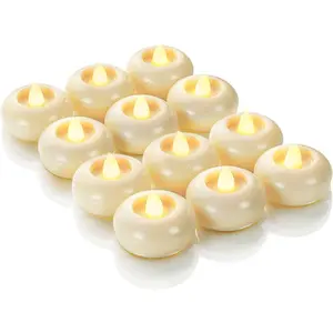 12 Pack 2” Flameless Led Floating Candles, 200 Hour Battery Operated Flickering Waterproof Tealights for Cylinder Vases, Centerpieces at Wedding, Party, Pool, Holiday (Ivory Base)