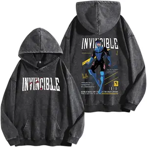 Mark Grayson Invincible V2 Washed Hoodie, Comic Graphic Tee, Oversized Acid Wash Streetwear Shirt, Superhero Fan Apparel