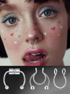 Three-Piece Hoop Nose Ring Set, Fake Septum Rings, Multiple Colors Available, No Piercing Needed, Unisex Punk Style Body Jewelry, Non Tarnish Jewelry