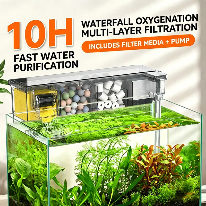 Multifunctional 3-in-1 Aquarium Filter - Top-mounted Drip Filter Box with Water Circulation, Oxygenation for Turtle Tanks, Silent Flow, Efficient Bacteria Cultivation, Aquarium Purifier
