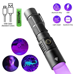VASTFIRE 30W High-Power 365nm Ultraviolet Flashlight with Four-Core Purple Light Bulb Rechargeable Aluminum Alloy for Mineral & Fluorescence Detection