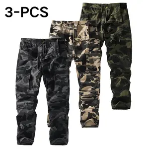Men’s Camouflage Cargo Straight Pants 3-Pack, Men’s Clothes with Multiple Pockets, Breathable, Wear-Resistant, Comfortable, Versatile, All Seasons, Multiple Colors, Suitable for Outdoor Leisure, Everyday Commuting