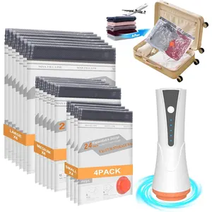 Vacuum Storage Bags with Rechargeable Air Pump - 16 Pack Space Saver Vacuum Seal Bags for Travel Use, Clothing, Suitcase Luggage, Home Organizing Essentials