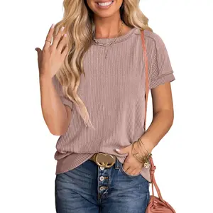 ANRABESS Womens Short Sleeve Crewneck Shirts Ribbed Knit High Low Hem T Shirt 2026 Summer Spring Casual Tops Trendy Clothes
