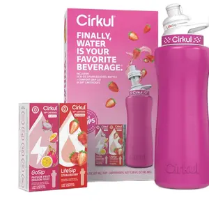 Cirkul 32oz Pink Stainless Steel Starter Kit with Pink & White Cirkul Lid 2.0 and 2 Flavor Cartridges Strawberry Passion Fruit Dragon Fruit Water Bottles Drinkware