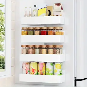 Large Magnetic Plastic Storage Basket, Suitable for Refrigerator, Microwave, and Washing Machine - Multifunctional Kitchen Organizer, No Drilling or Glue Required Side Condiment Magnetic Holder, Detachable Layers, Display Storage Rack, Floating Shelf