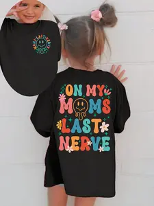 On My Mom's Last Nerve Kids T-Shirt Funny Retro Groovy Smiley Face Graphic Tee for Boys Girls