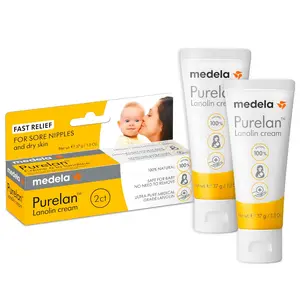 Medela Purelan Lanolin Nipple Cream, Fast Relief for Sore Nipples & Dry Skin During Breastfeeding, Safe for Breastfeeding Baby, Natural, Hypoallergenic, Fragrance-Free, 1.3 Ounces, 2 Pack