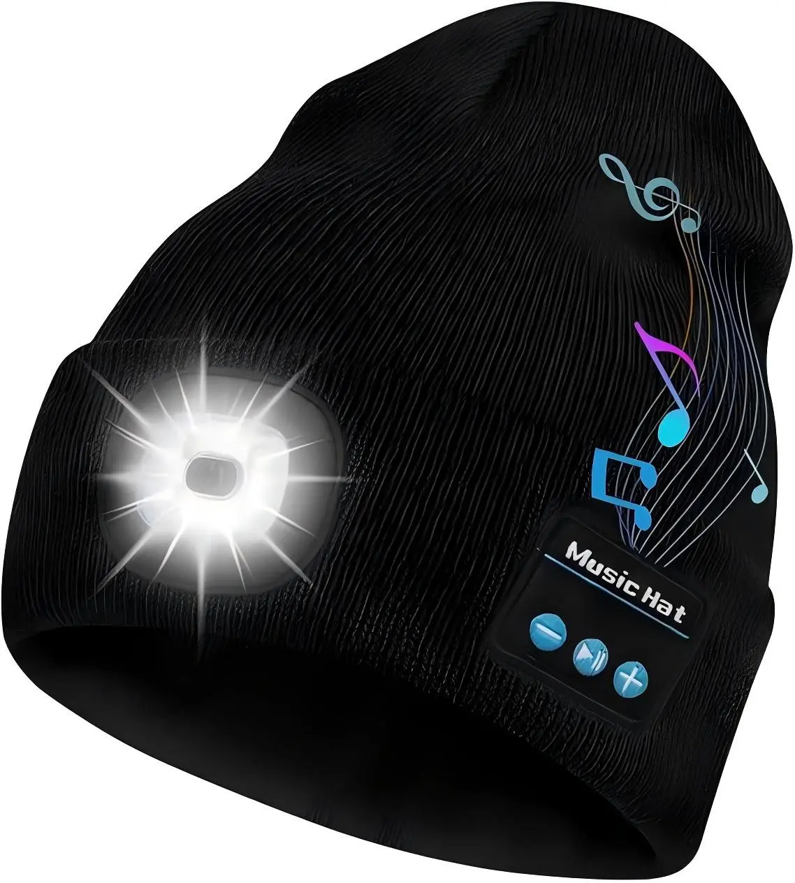 Bluetooth Beanie Hat with Light, Headlamp Cap with Headphones and Built-in Speaker Mic, Gifts for Men Women Teen Unisex Fisherman