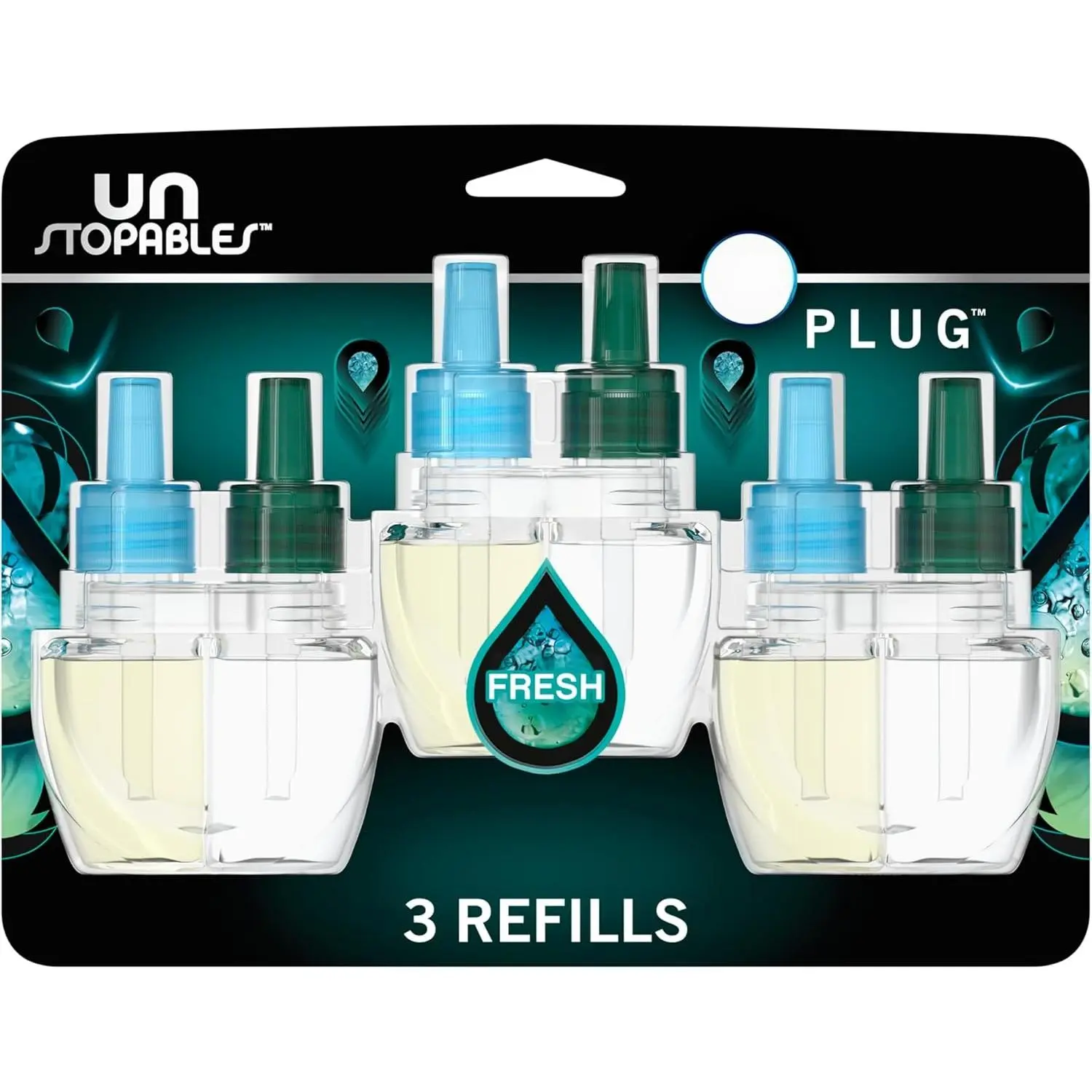 Unstopables Fresh Scent Plug-In Fragrance Dispenser Oil Refills, Odor-Fighting Home Supplies, 0.87 fl oz, 3-Count Long-Lasting Freshness Refills for Strong Odors, Home & Bathroom Use