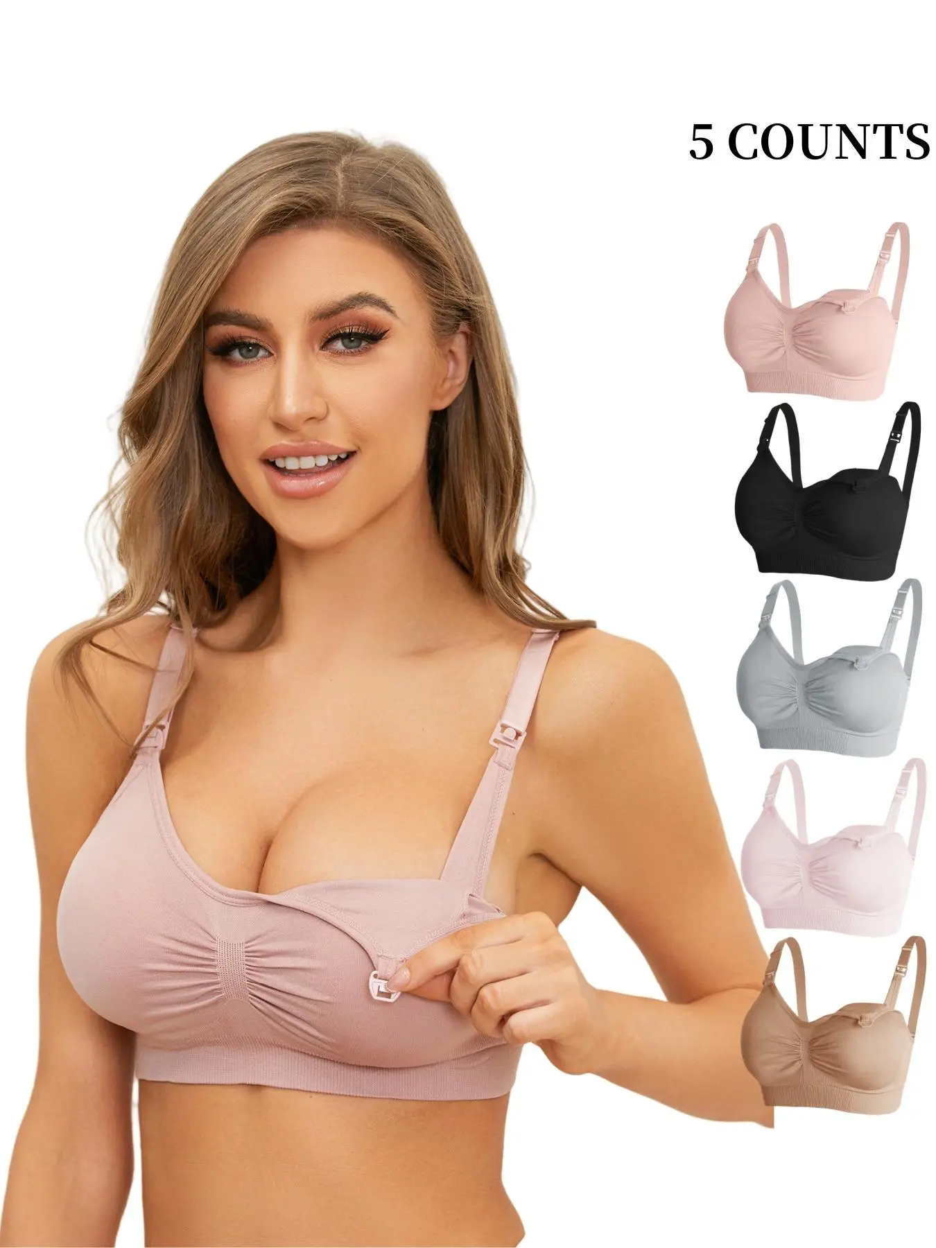 Women's Solid Color Push Up Nursing Bra, Soft Comfortable Breathable Maternity Bra, Maternity Lingerie for All Seasons, Breathable Comfy Bra