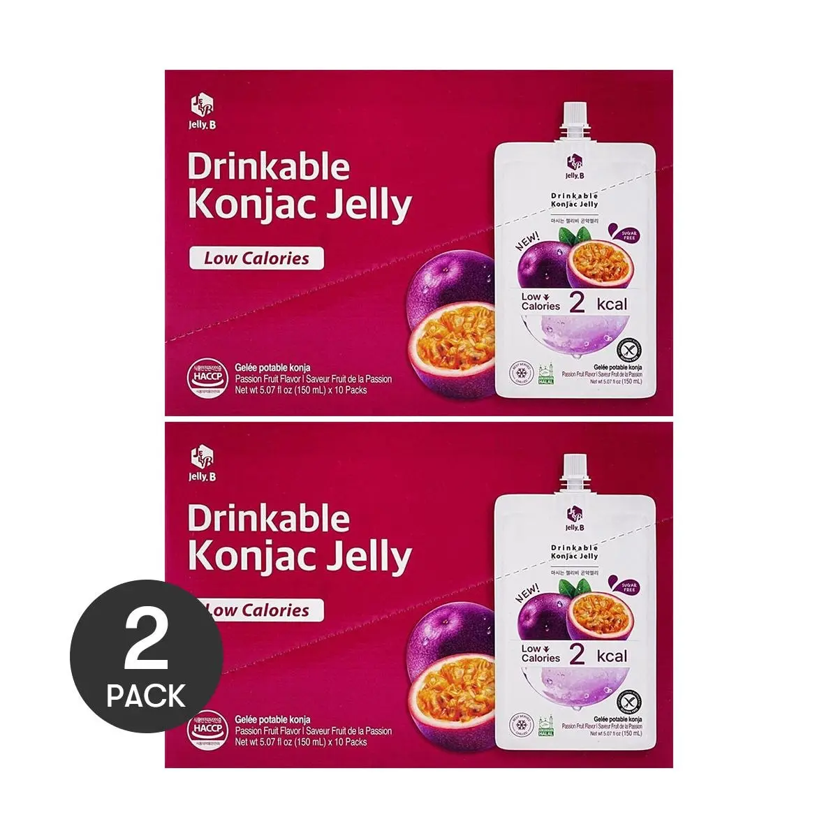 Jelly.B Korean Konjac Jelly Drink - Low Calorie, 0 Fat, Sugar-Free, 150ml x 10 Pouches, Passion Fruit Flavor, 2Kcal, Diet Snack, Fullness