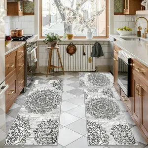 American Boho Kitchen Carpet 3-Piece Set, Easy-Care Non-Slip Kitchen Rugs, Thick Floor Mats for Kitchen Decor, Storable Kitchen Pads for Holiday Decorations