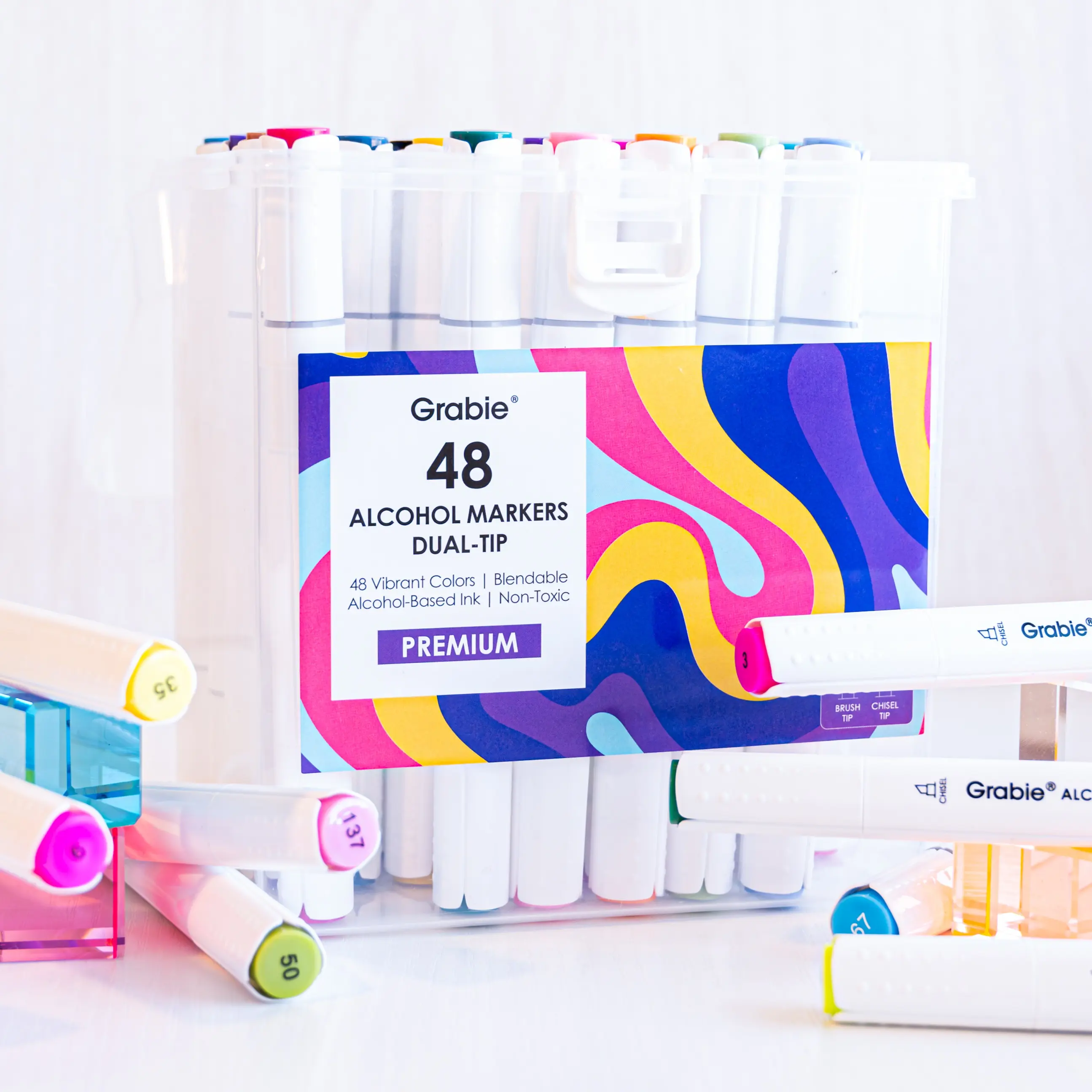 Grabie Dual-Tip Markers Set — 48 Piece Alcohol Based Marker with Complimentary Bleed Sheet Grabie Dual-Tip Markers Set — 48 Piece Alcohol Based Marker with Complimentary Bleed Sheet