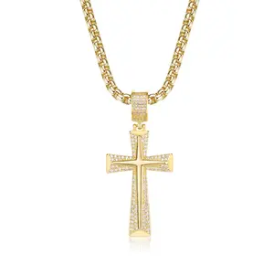 TANTIUE 14K Gold Plated Cross Pendant Necklace for Men Women, Iced Out Hip Hop 5A Cubic Zirconia Cuban Chain Link Necklace, Perfect Christian Jewelry Daily Wear Valentine's Day Gift