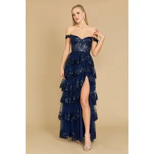 Dylan & Davids DD1343 Long Sequin Sheer Corset Prom Dress