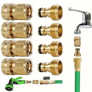 2-piece brass garden hose connector quick connection set with 3/4" GHT-American standard, no battery adapter, suitable for outdoor lawn and gardening