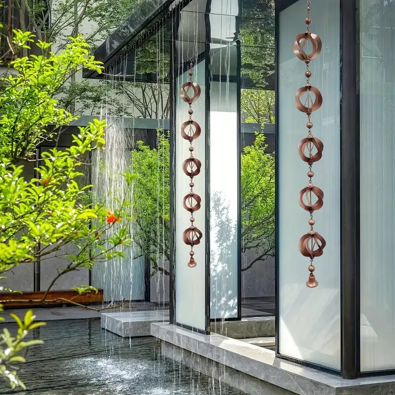 Rotating Rain Chain, Hanging Wind Chime, Rain Chimes For Outside, Garden Outdoor Decoration, Hanging Rainwater Collector Chain, Air Garden Decoration, Window Decoration, Metal Wind Chimes