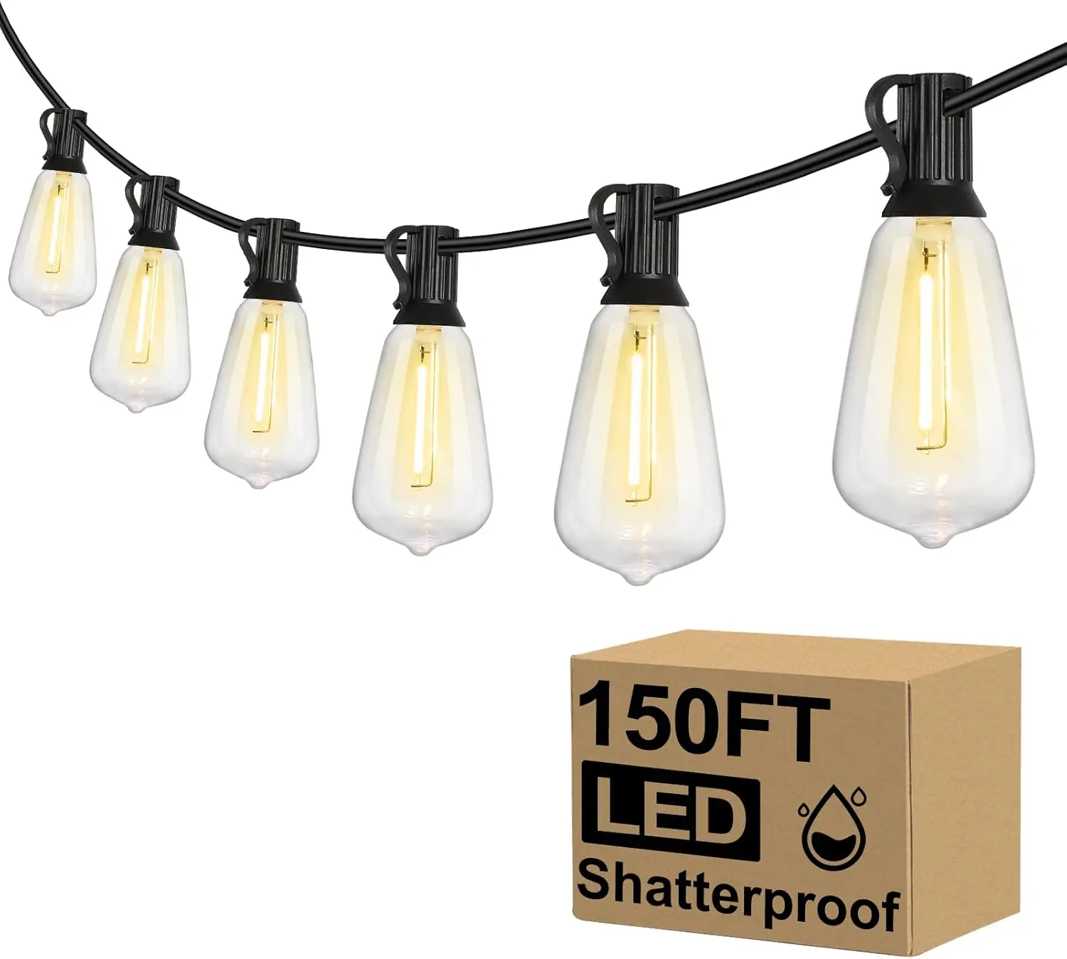 150/100FT LED Outdoor String Lights Patio Lights with Shatterproof ST38 Vintage Edison Bulbs, Outside Hanging Lights for Porch, Deck, Garden, Backyard, Balcony