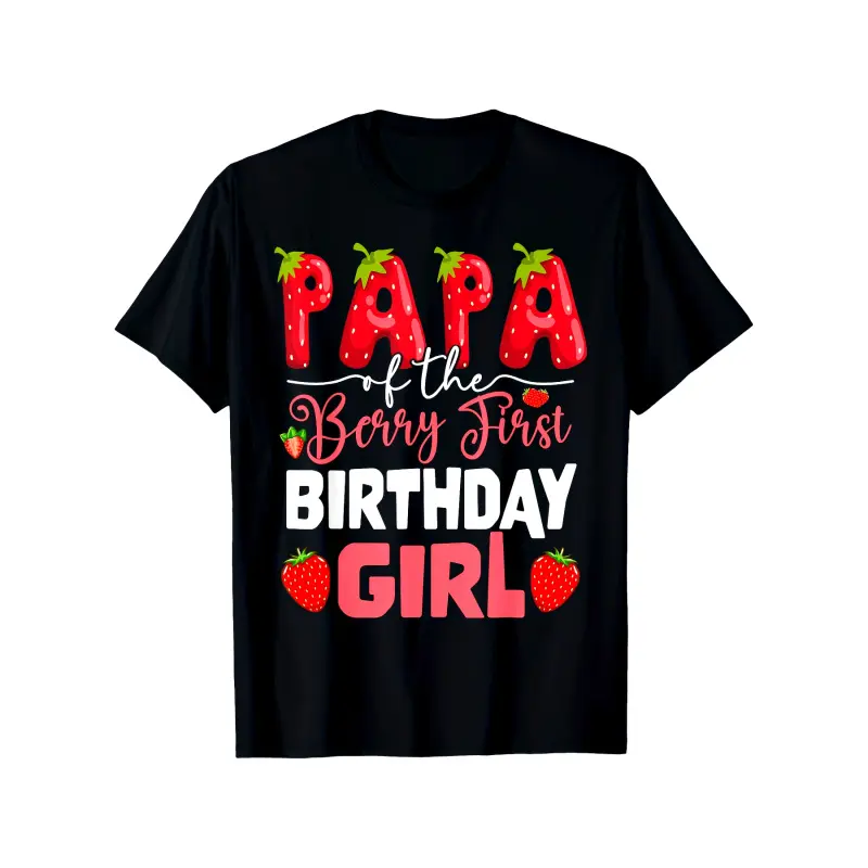 Men's Vintage Graphic T-Shirt, "Papa of the Berry" Fitted Cut 180g 100% Cotton Short-Sleeve Top for Dad's 1st Birthday Gift
