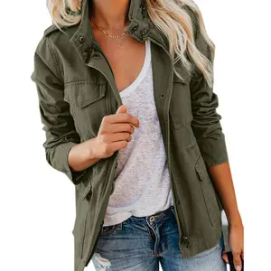 Imily Bela Womens Military Jacket Zip Up Snap Buttons Lightweight Utility Anorak Field Safari Coat Outwear