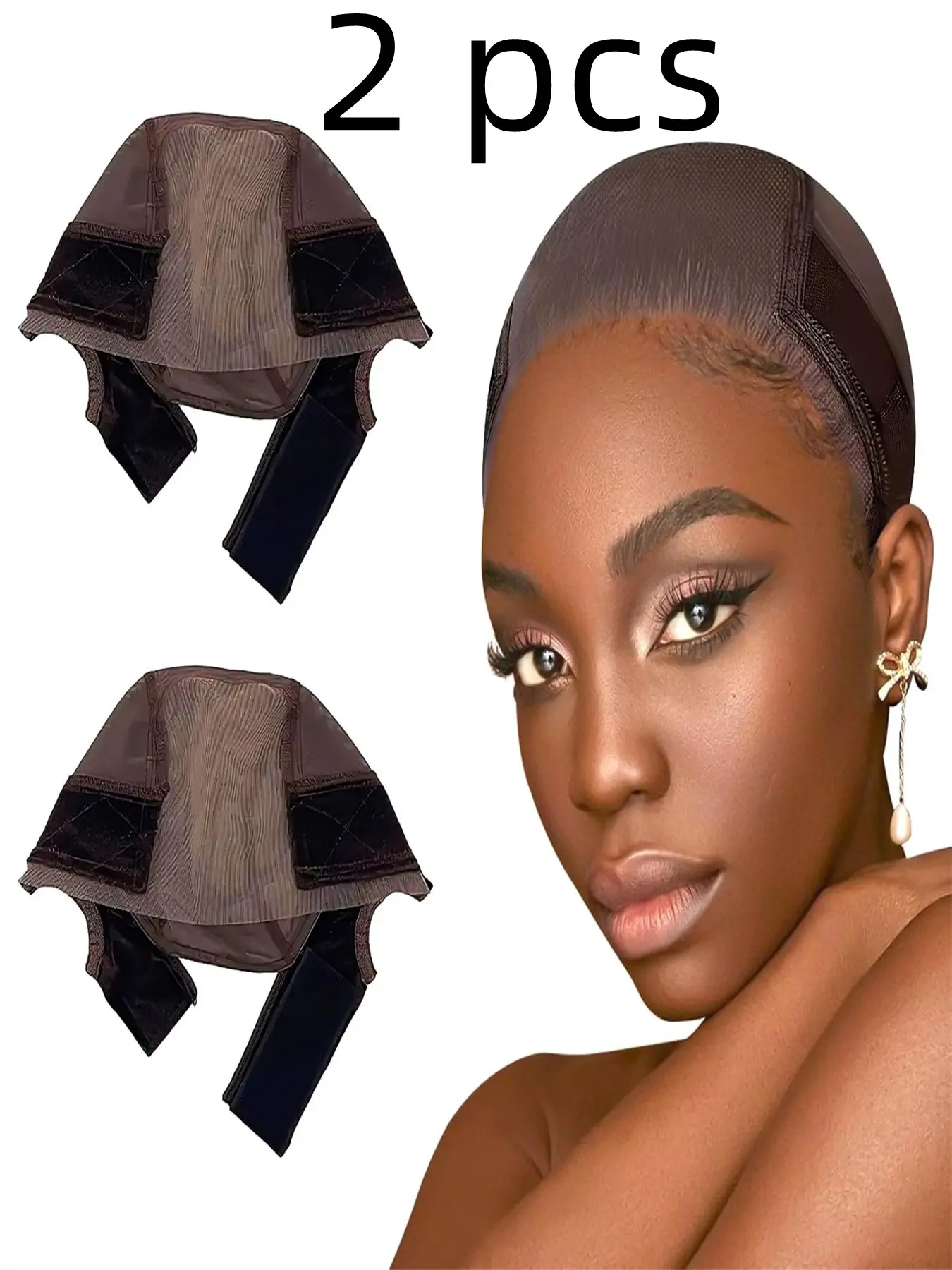 2 Pcs Lace Wig Grip Cap for Glueless Lace Front Wig, Wig Installs, 4x5 Transparent Lace Reusable Wig Caps, Adjustable Non-Slip Cap for Women, Brown Color
