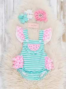 Watermelon Gingham Ruffle Bubble Romper