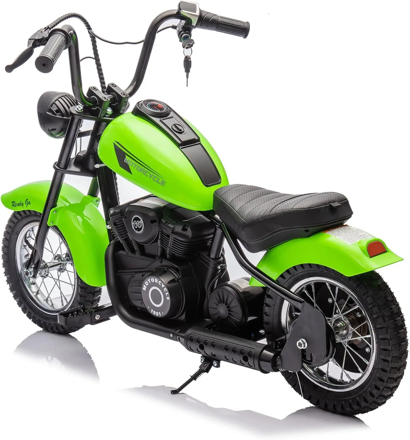 Garvee Green Electric Dirt Bike For Kids With 15 MPH Top Speed 24V 300W Motor LED Lights And 12 Inch Air Filled Tires Green