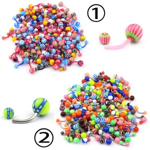 200 Pcs Colorful Acrylic Belly Button Ring Set, Flexible Acrylic & Stainless Steel Curved Barbells, Hypoallergenic Navel Piercing Jewelry Bulk Pack for Women Men
