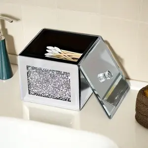 1pc Diamond Encrusted Mirror Glass Desktop Storage Box, Beauty Organizer, Dustproof Jewelry Organizer, Hair Clip Holder, Floss Container, Crystal Cleaning Cloth, Durable Storage Organizer