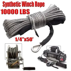 1/4” Diameter 50' 10000LBS Synthetic Winch Rope, Heavy Duty Recovery Cable with Protective Sheath, Easy Handling, Floats on Water, Standard Terminals, Offroad Winch Line for ATV 4x4 Truck