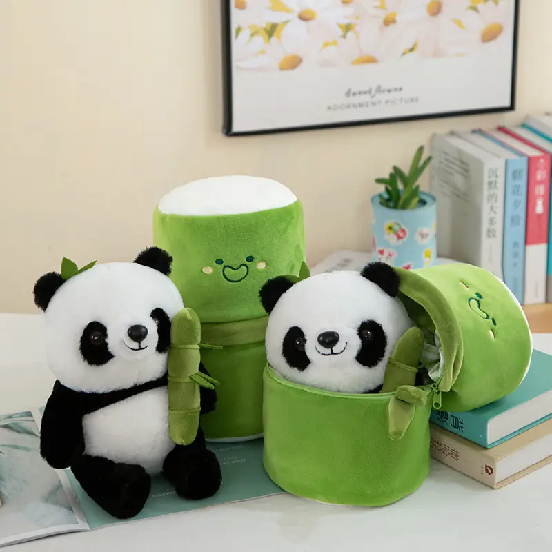 Bamboo tube panda plush toy, simulated panda holding bamboo doll, cute plush panda pillow, children's birthday gift doll, bedroom sofa decoration doll, giant panda theme doll, girls' day gift panda doll, home decoration plush toy