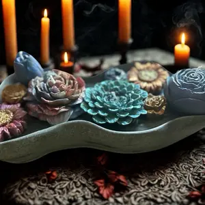 Metallic Floral Candle Tray with Colorful Succulents and Candles for Decorative Display