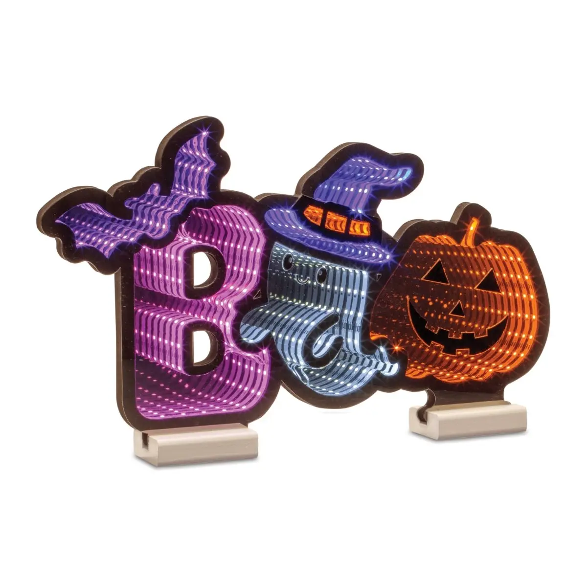 Melrose 53552DS Playful Lighted Spooky Rectangle Acrylic Halloween Boo Ekkolight - 17x10 in, Purple/Orange/Black, UL-Listed Plug-Powered Warm LED Festival Decor, for Room Decor, Entryways