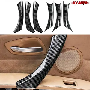 6Pcs Set Carbon Fiber Style ABS Interior Door Panel Pull Handle Covers, Fit for BMW E90 325i 328i 335i 330i 2006-2011, Black Carbon Fiber Print Car Interior Accessories