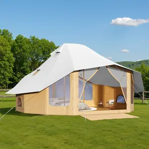 AMERLIFE Canvas Bell Yurt Easy Setup Tent - 4-Season Waterproof Snowproof Insect-Proof Mosquito-Resistant Camping Shelter with Stove Jack, Breathable Mesh for Family Outdoor Parties, Insect-Proof Dome Tents