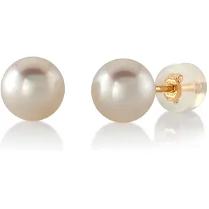 THE PEARL SOURCE White Japanese Akoya Real Pearl Earrings for Women - 14k Gold Stud Pearl Earrings | Hypoallergenic Earrings with Genuine Cultured Pearls, 5.0-5.5mm