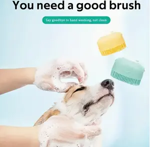 Pet Bath Brush Silicone Massage Brush with Shampoo Dispenser Ideal Bath Accessories for Dogs Cats Say Goodbye to Hand Washing Not Clean