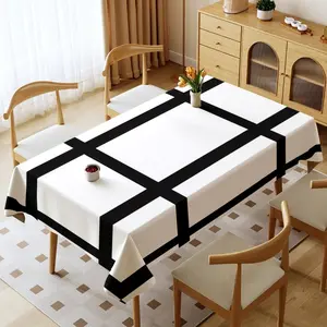 Rectangular White Tablecloth with Black Grid, Polyester Material, Waterproof & Oil - Resistant, Suitable for Home & Outdoor Use, Minimalist Style, Ideal for Wedding, Holiday, Birthday & Thank You Gifts, Cozy Dining Area Decor