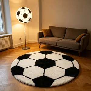 Football Theme Round Rug, Decorative Fluffy Rug, Boy's Room Decor Mat, Living Room Artistic Decoration, Non-Slip Washable Easy Care, Gaming Chair Pad